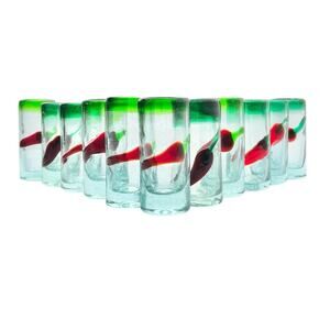 Vintage Mexican Handblown Chili Pepper Set of 11 Double Shot Glasses 3 3/4” 3oz